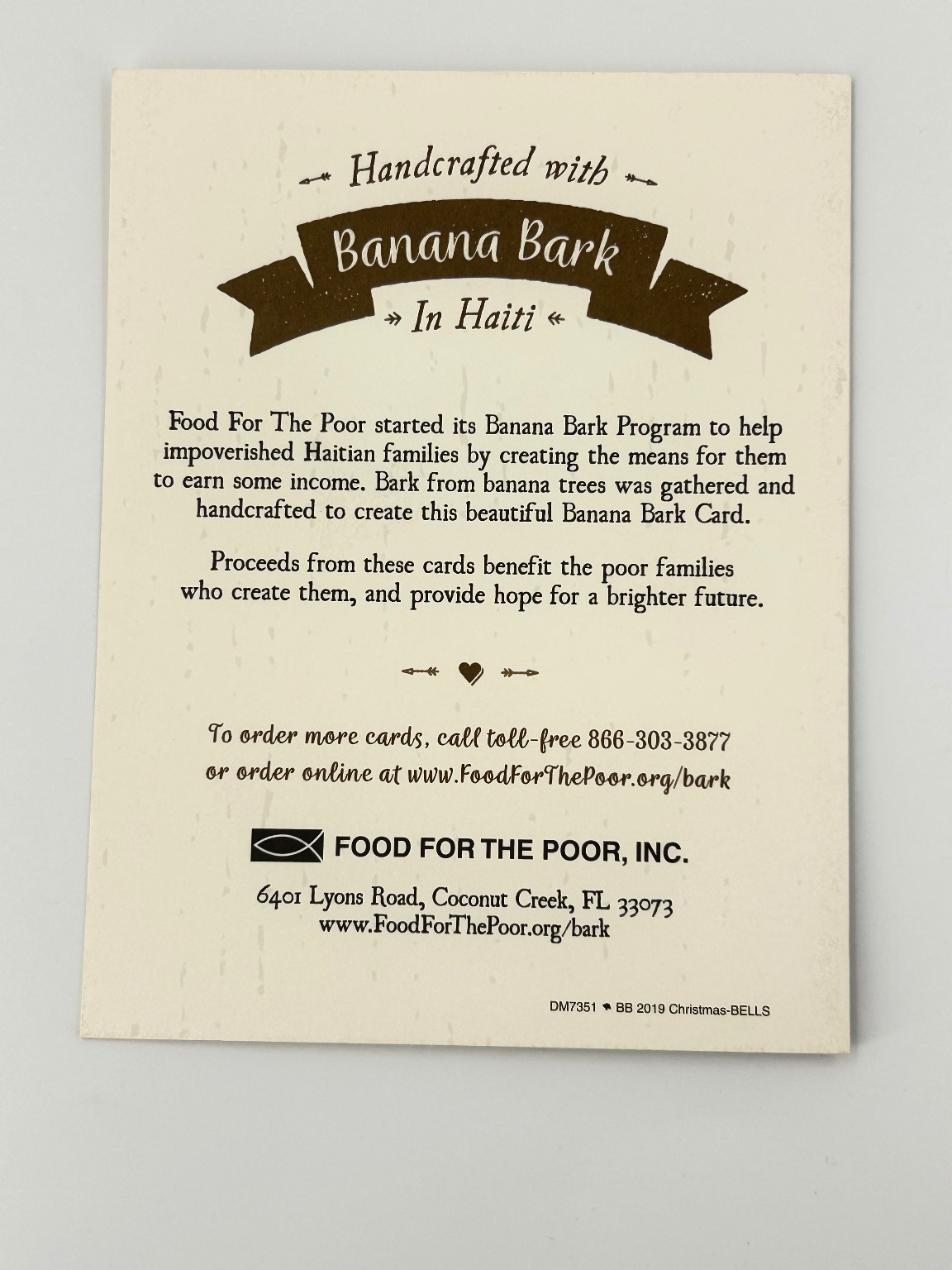 Handcrafted 2019 Haiti Christmas Greeting Card with Banana Bark Bells