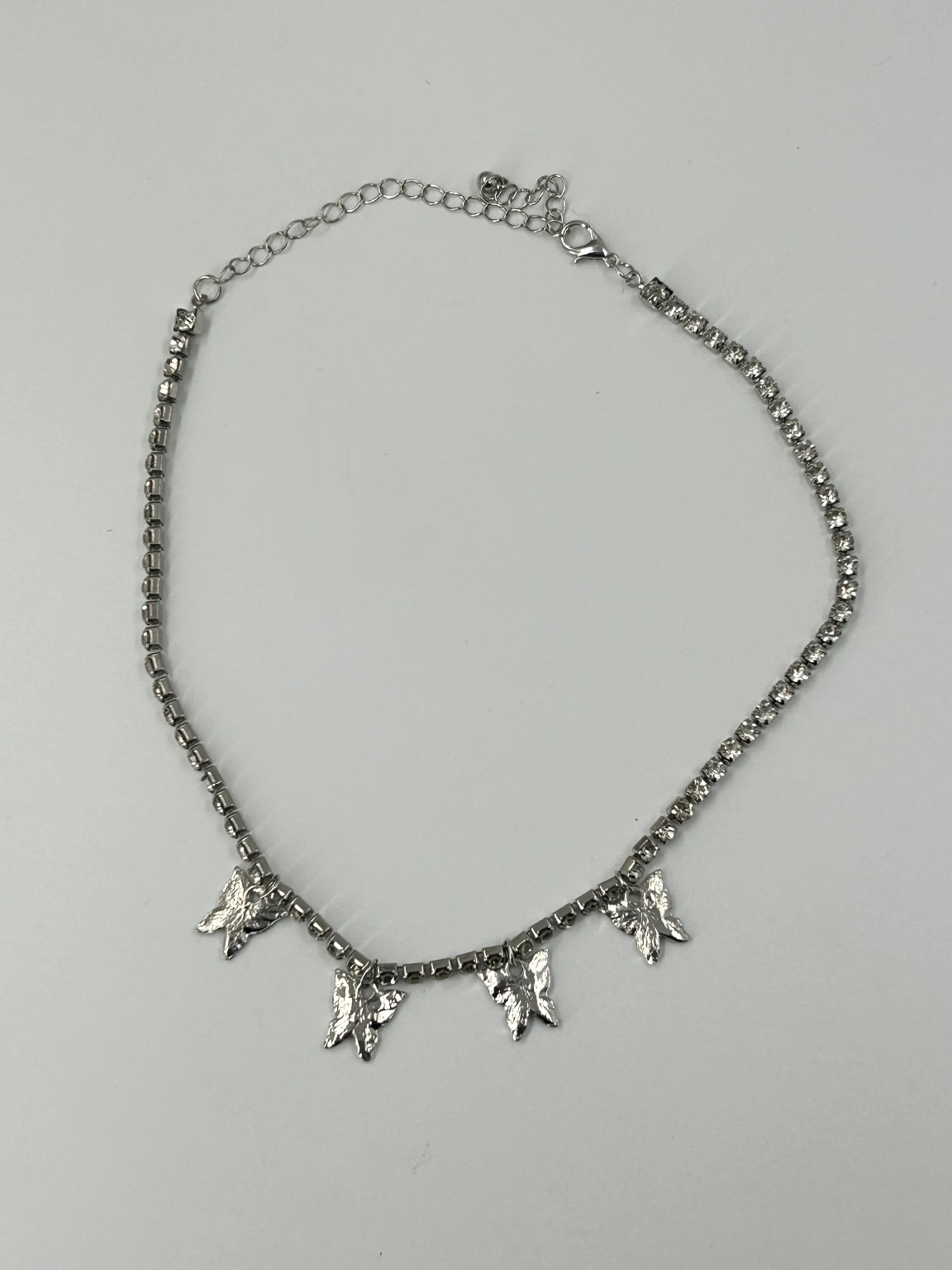 Silver Butterfly Charm Tennis Necklace 13-17 in Cubic Zirconia Chain detailed image 4