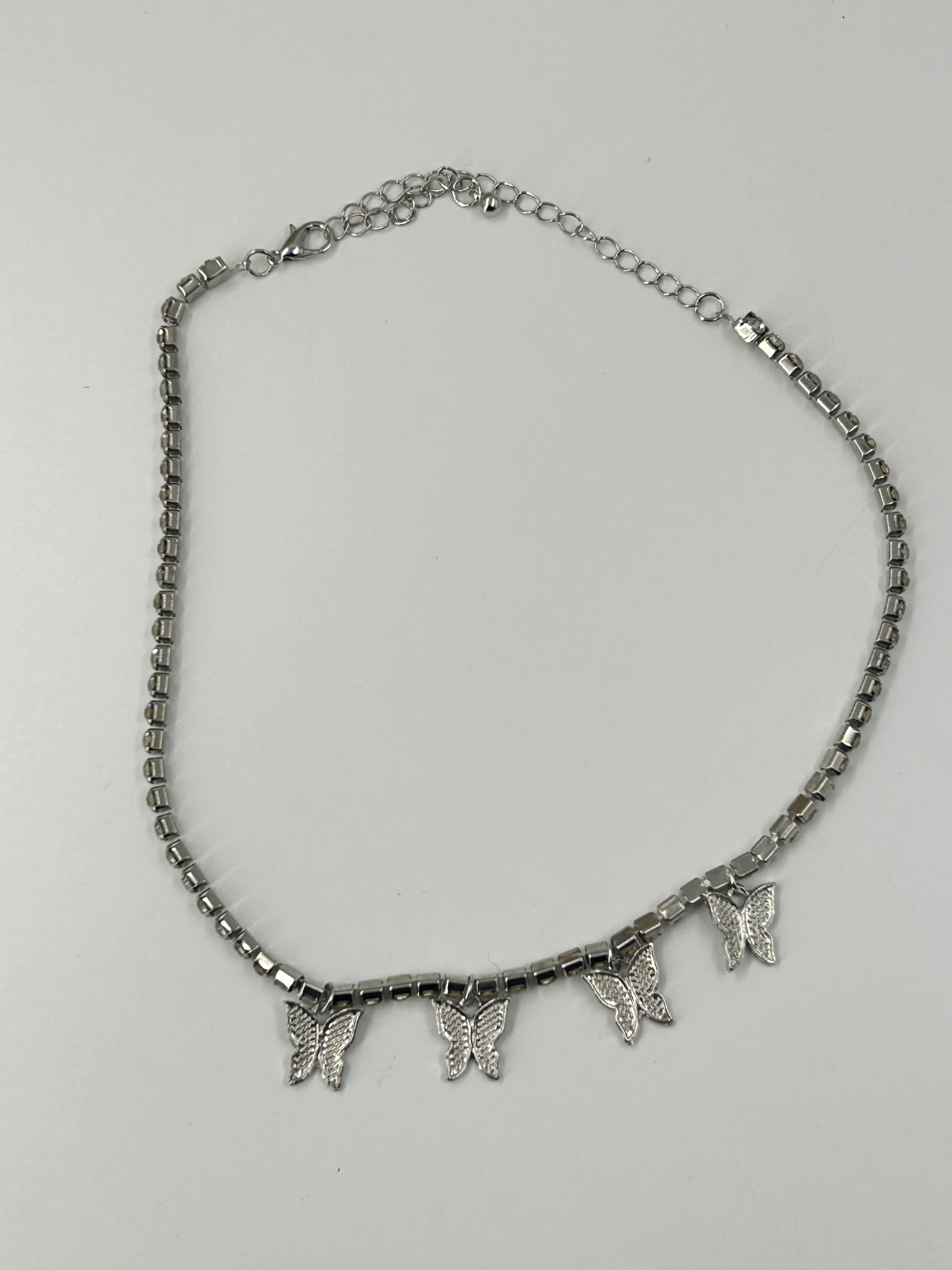 Silver Butterfly Charm Tennis Necklace 13-17 in Cubic Zirconia Chain detailed image 5