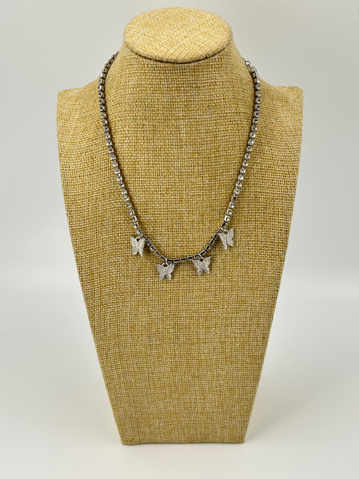 Silver Butterfly Charm Tennis Necklace 13-17 in Cubic Zirconia Chain main product image