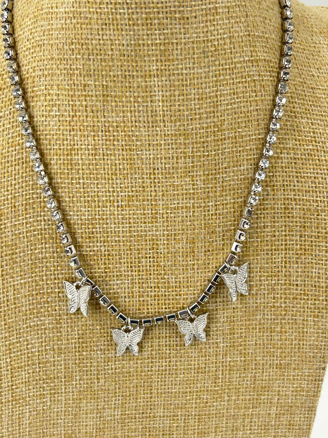 Silver Butterfly Charm Tennis Necklace 13-17 in Cubic Zirconia Chain detailed image 2
