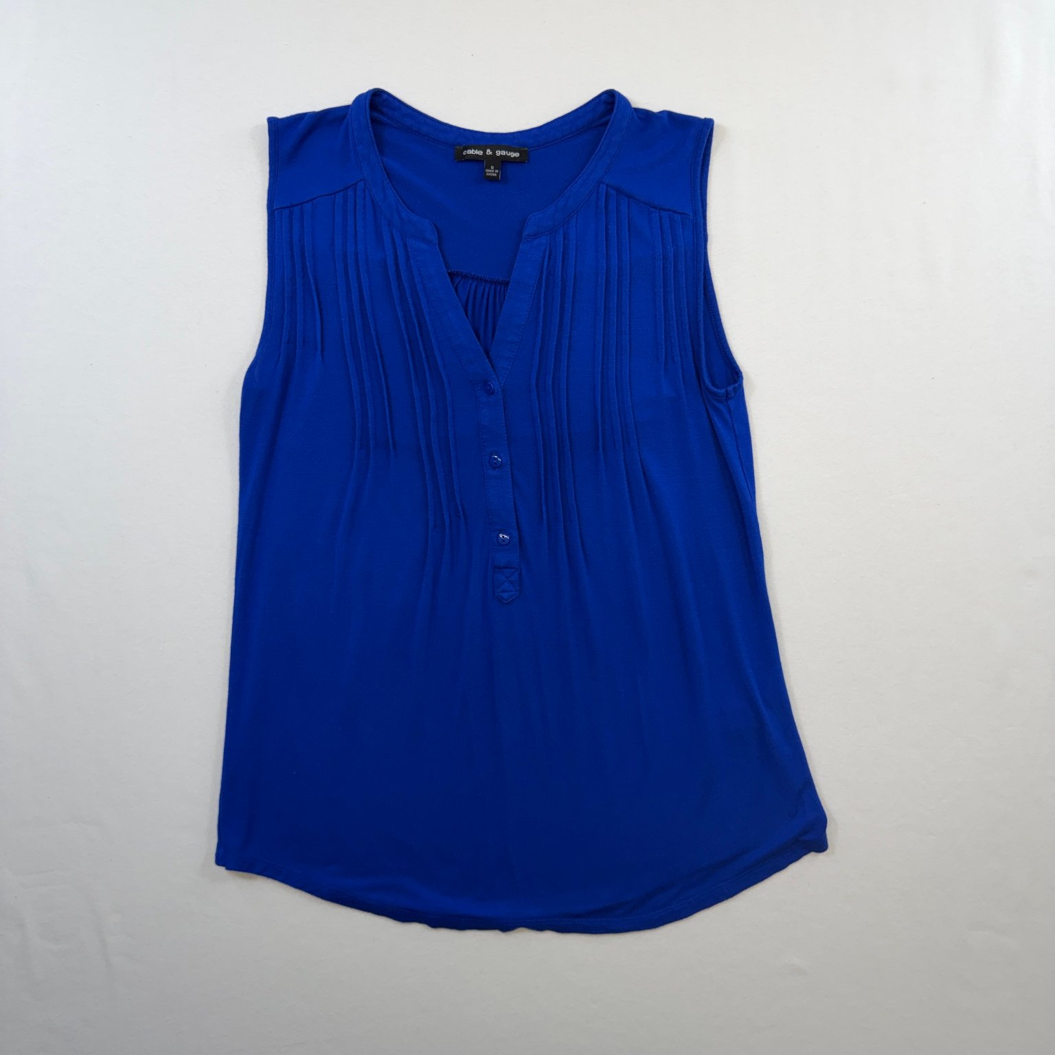 Cable & Gauge Top Women’s Small Royal Blue Viscose Spandex Pleated Sleeveless