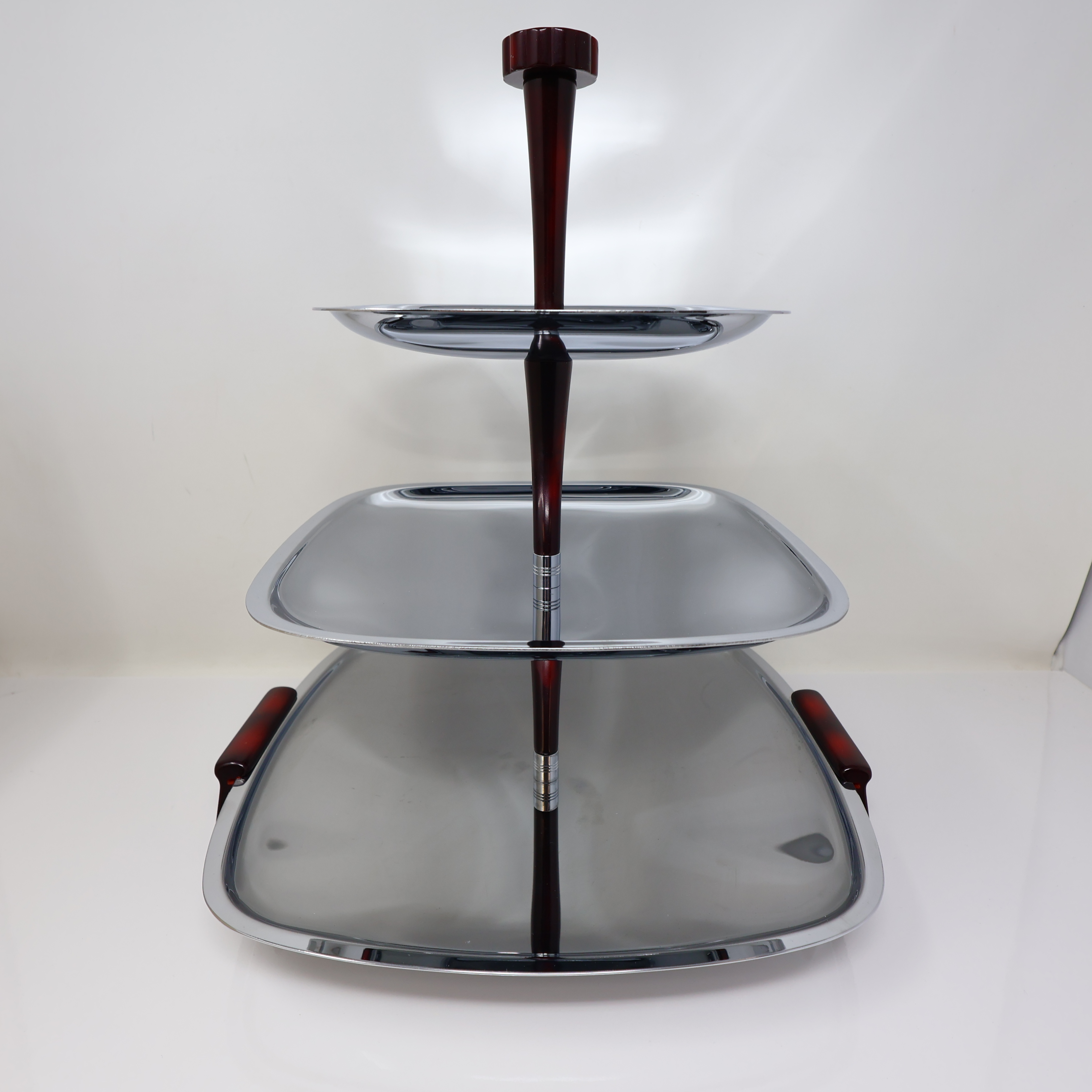Gourmates Glo-Hill 3-Tier Chrome Tray Cake Stand Dessert Mid-Century Vintage 60s