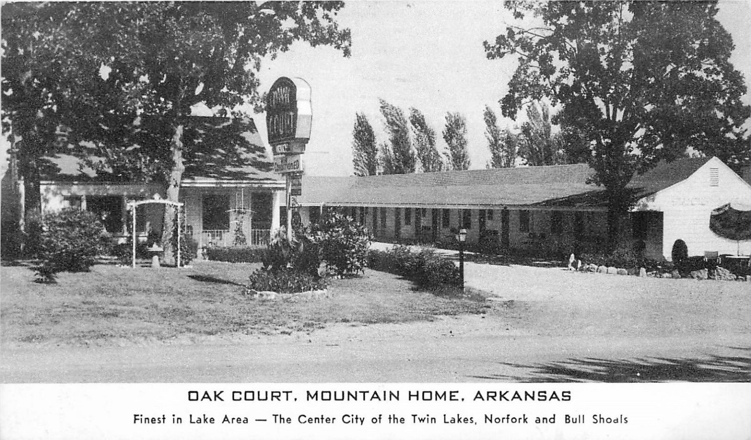 Oak Court Motel Mountain Home Arkansas Postcard 1958 Mackinac Bridge Stamp