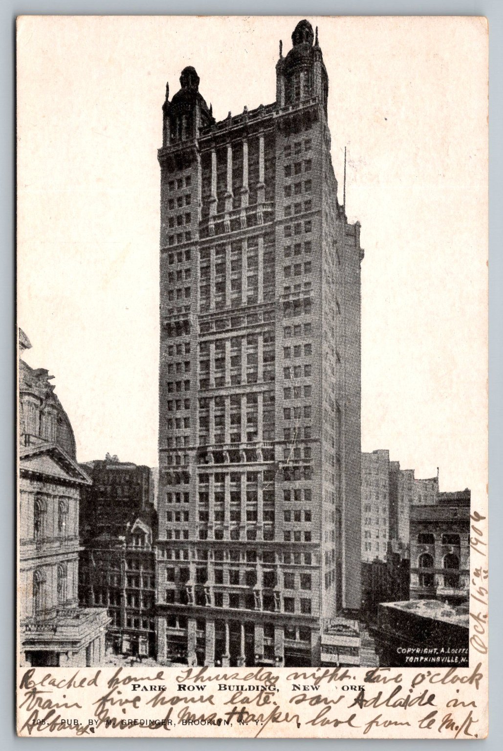 1910 Park Row Building New York City NYC Skyscraper Postcard Posted