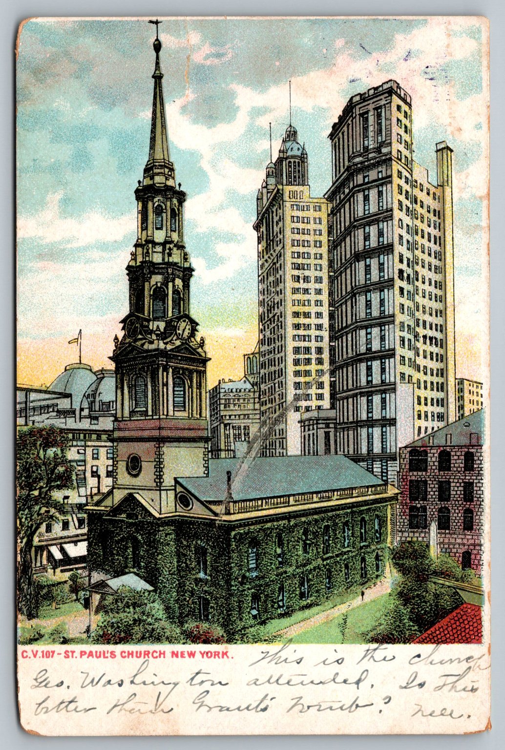 Early 1900s St. Paul’s Chapel NYC Postcard – Made in Germany – Posted