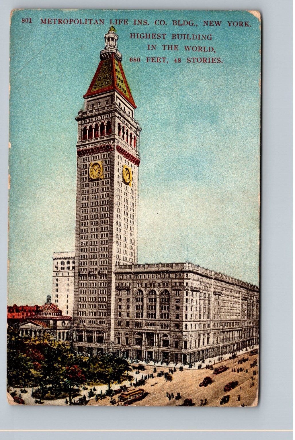 NYC Metropolitan Life Tower World’s Tallest Building Postcard 1910s Posted