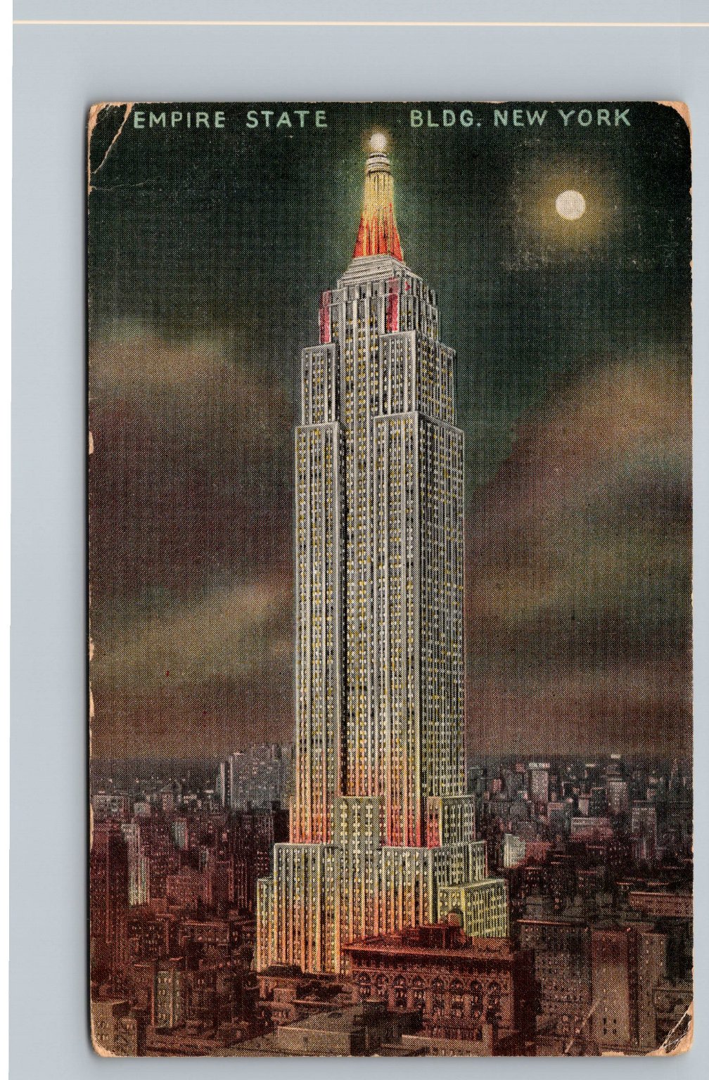 Empire State Building New York Night Postcard Posted 1930s