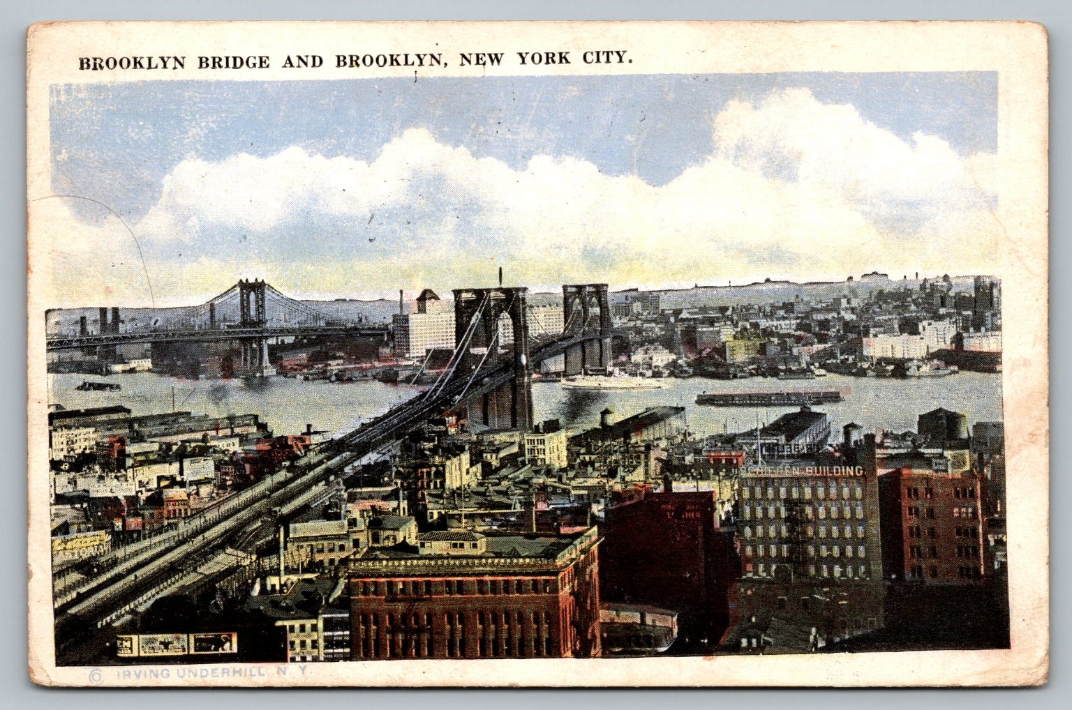 Brooklyn Bridge New York City Postcard 1923 Grand Central Sta Posted View