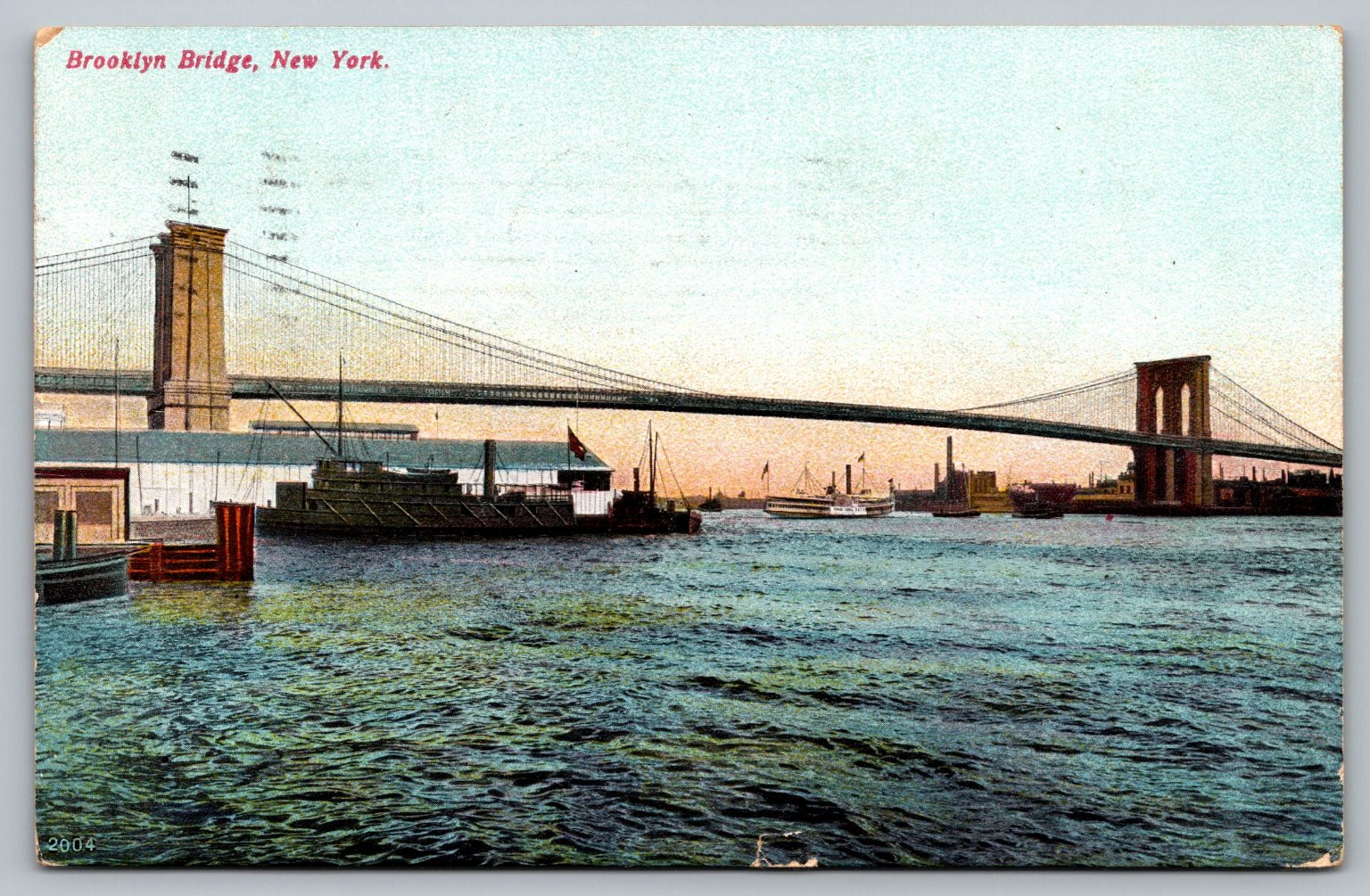 1908 Brooklyn Bridge New York City Postcard East River Boats Posted