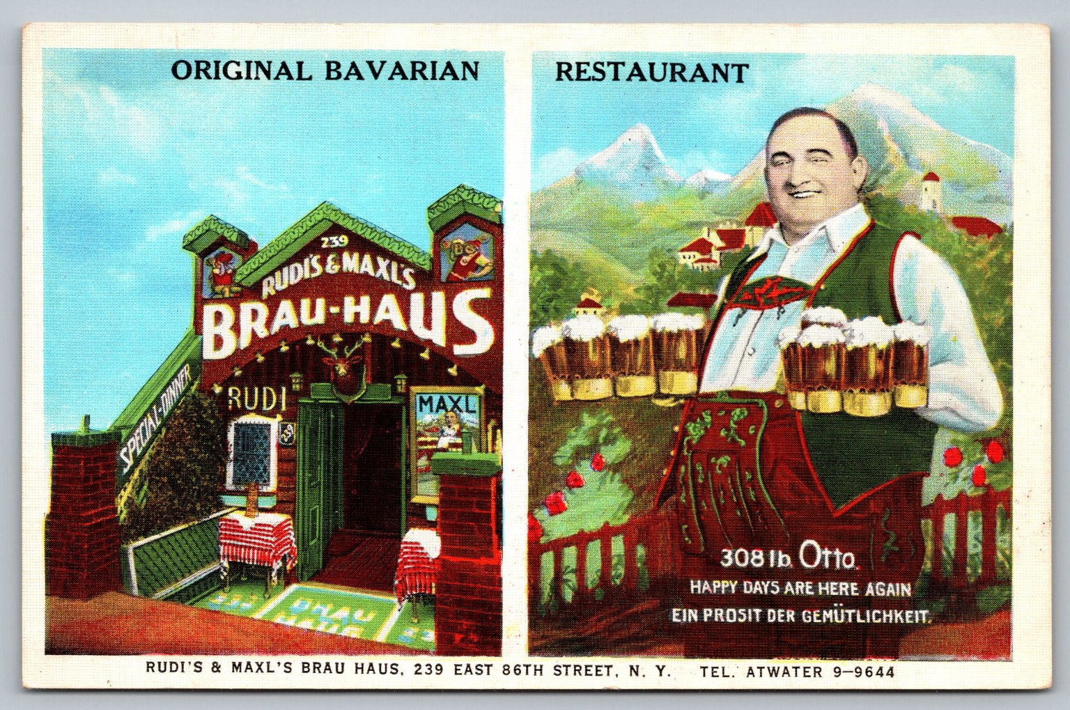 Rudi’s & Maxl’s Brau Haus NYC Postcard 308lb Otto Bavarian Restaurant