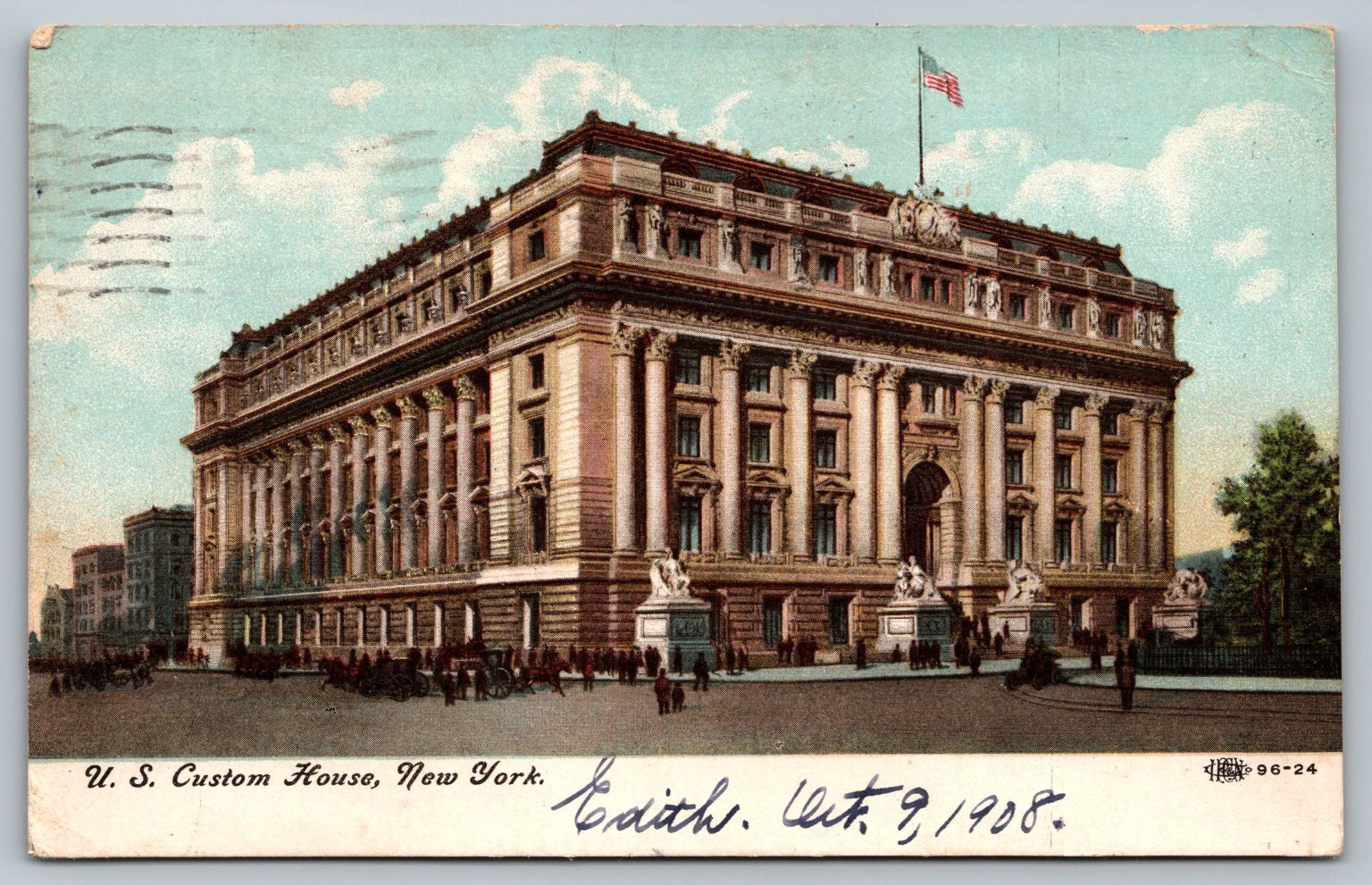 US Custom House New York City Postcard 1908 HEKA Posted Divided Back
