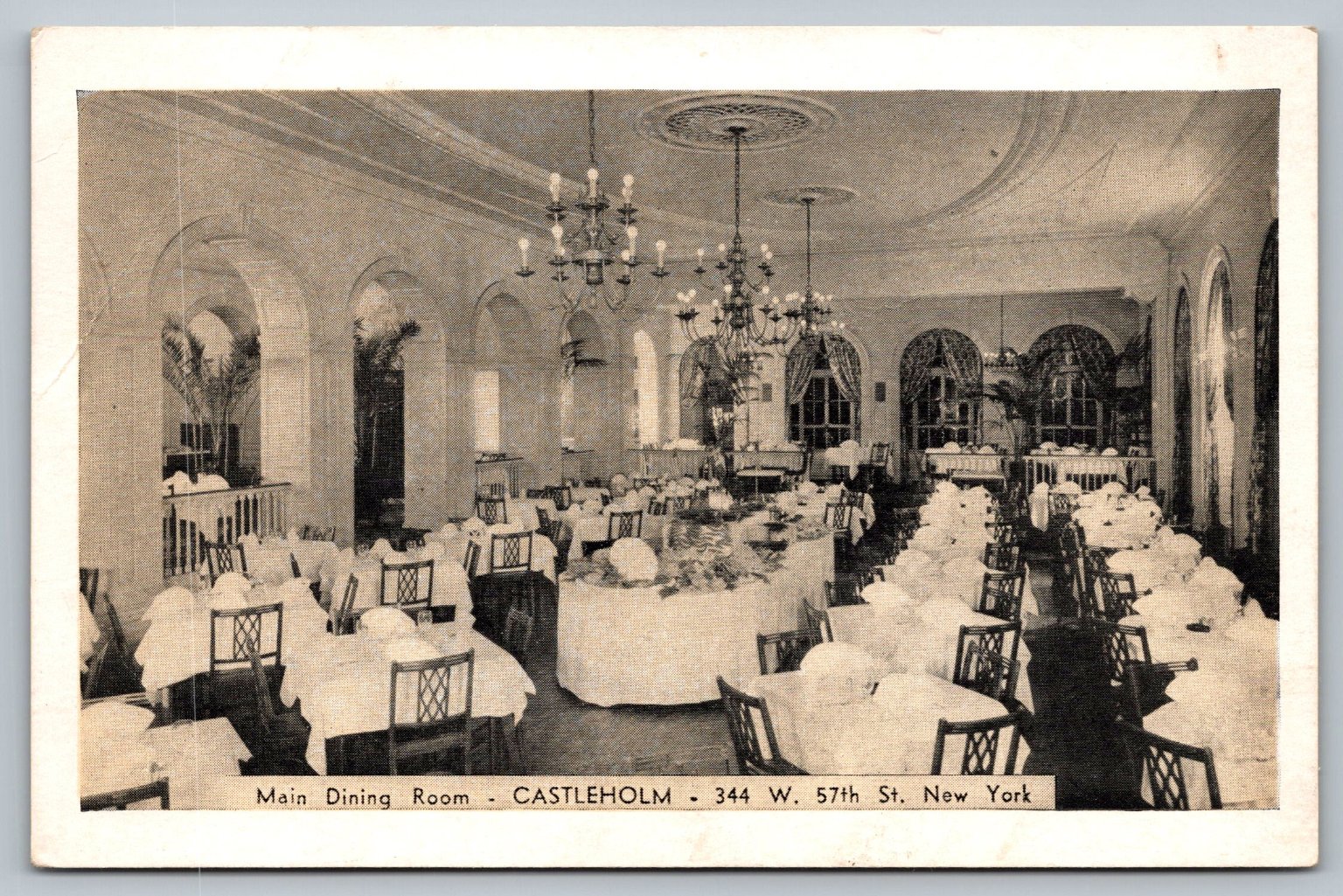 Vintage Castleholm Restaurant NYC Main Dining Room Postcard Swedish Cuisine