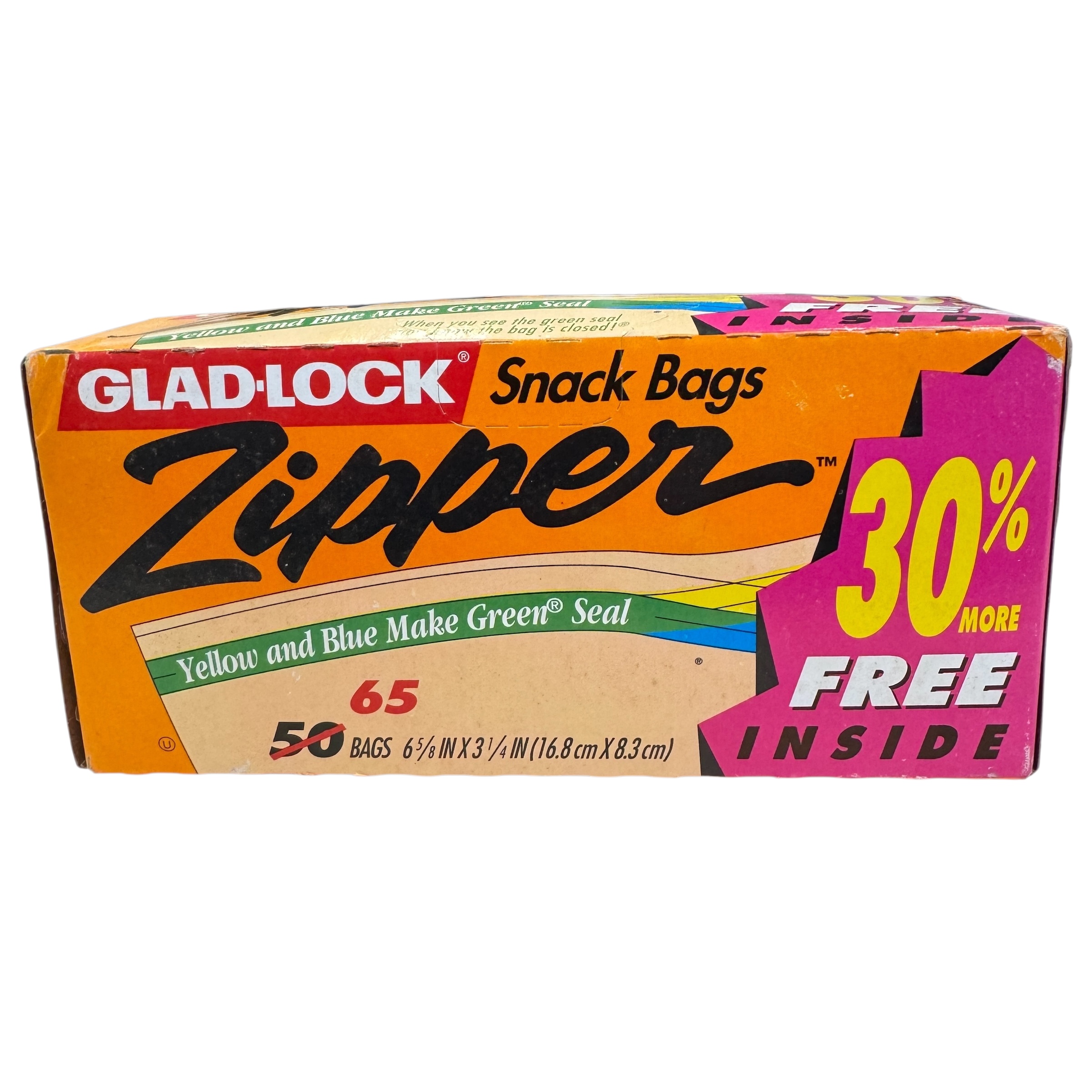Vintage GLAD-LOCK Zipper Snack Bags 65 Count 30% More Free Clear Food Storage