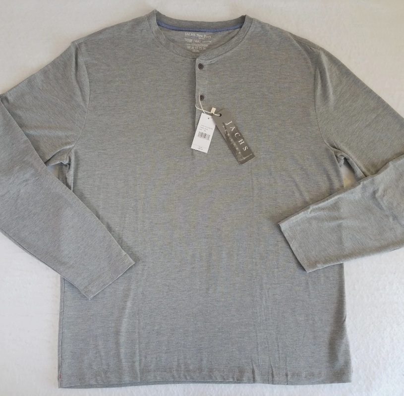 JACHS New York Men’s 3XL Steel Gray Long Sleeve Henley T-Shirt Classic Fit NWT