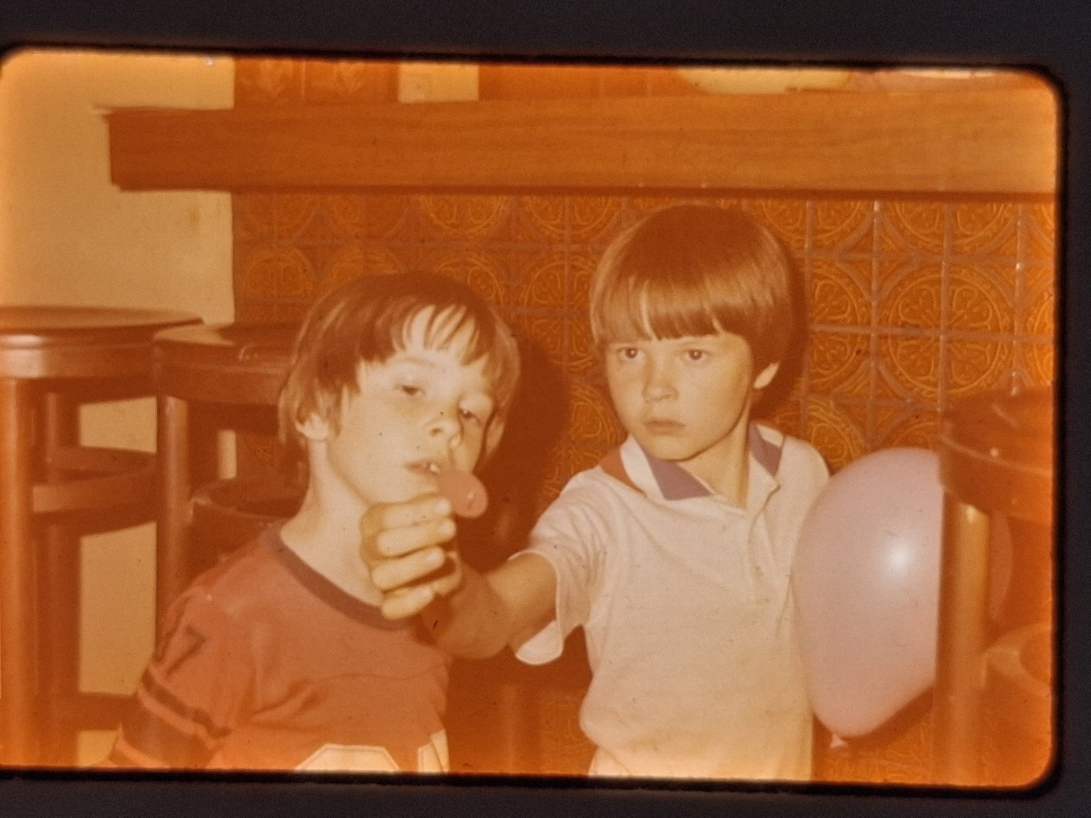 Young Boys Party Color Slide 1978 Candid Family Vintage Photo