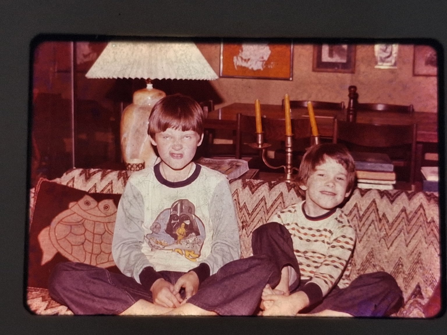 Two Boys Darth Vader Shirt Color Slide 1978 Vintage Star Wars Kids Photo