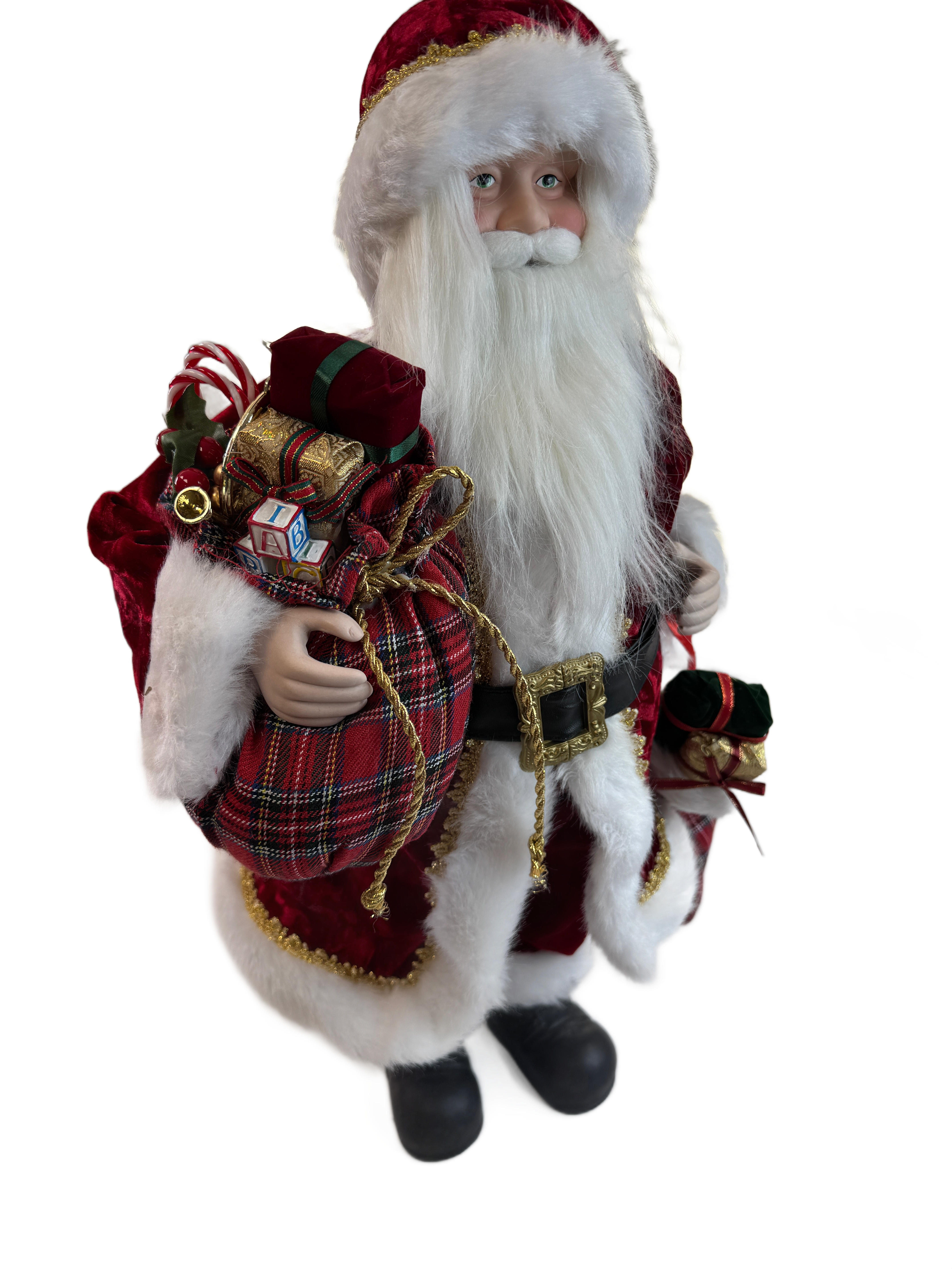 Large 24" Velvet Santa Claus Christmas Figurine with Presents & Sack Holiday product image view 2